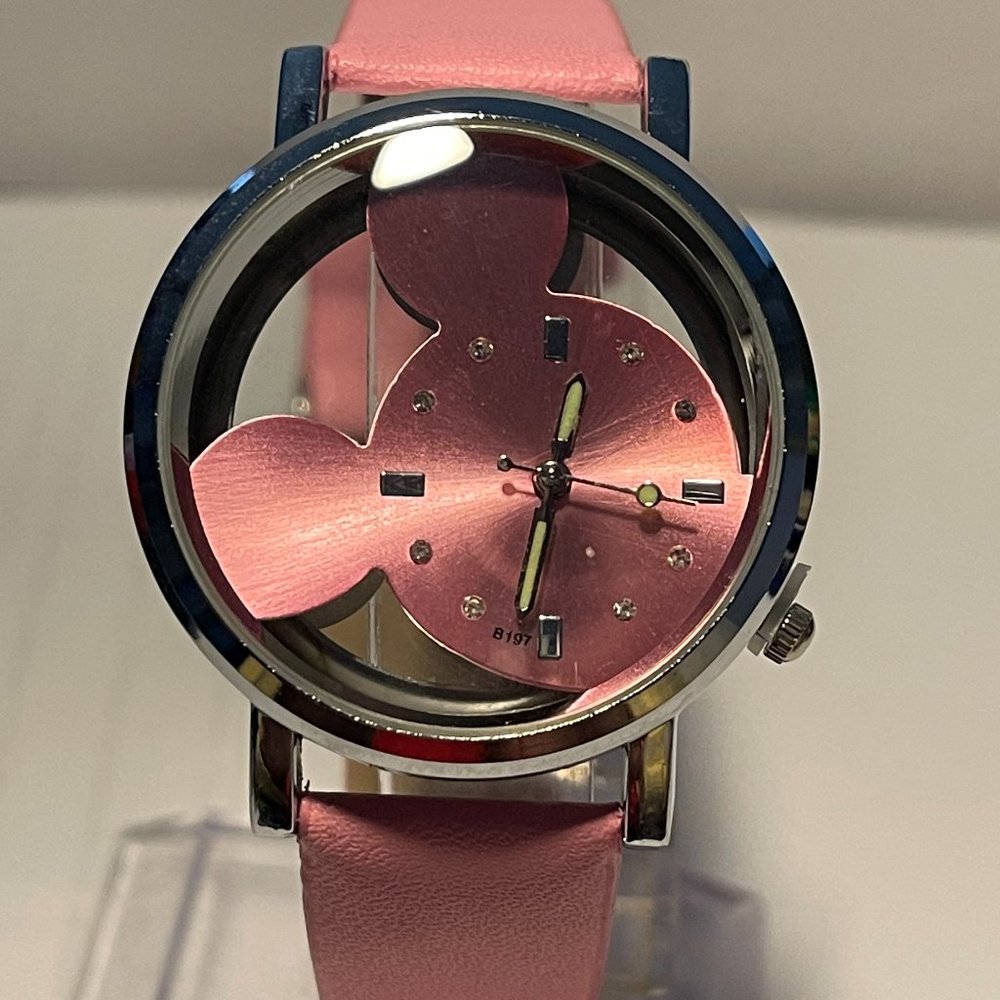 Mickey Mouse Hollowed Out Faux Leather Fashion Watch PINK !!!NEW!!!